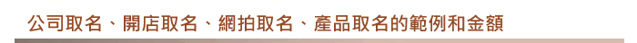 公司取名、開店取名、網拍取名、產品取名的範例和金額