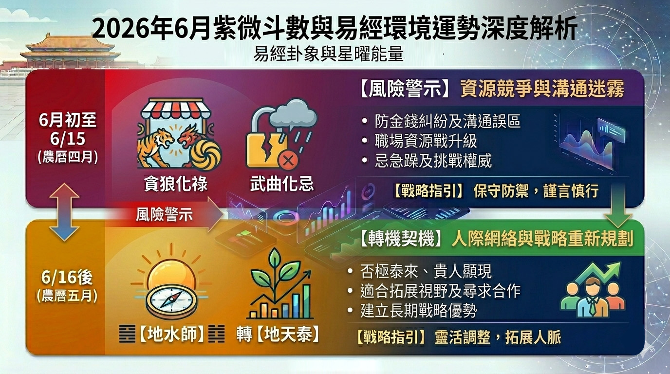 2026-6月算命整體運勢分析，以紫微斗數易經來看整體運勢能量解說圖