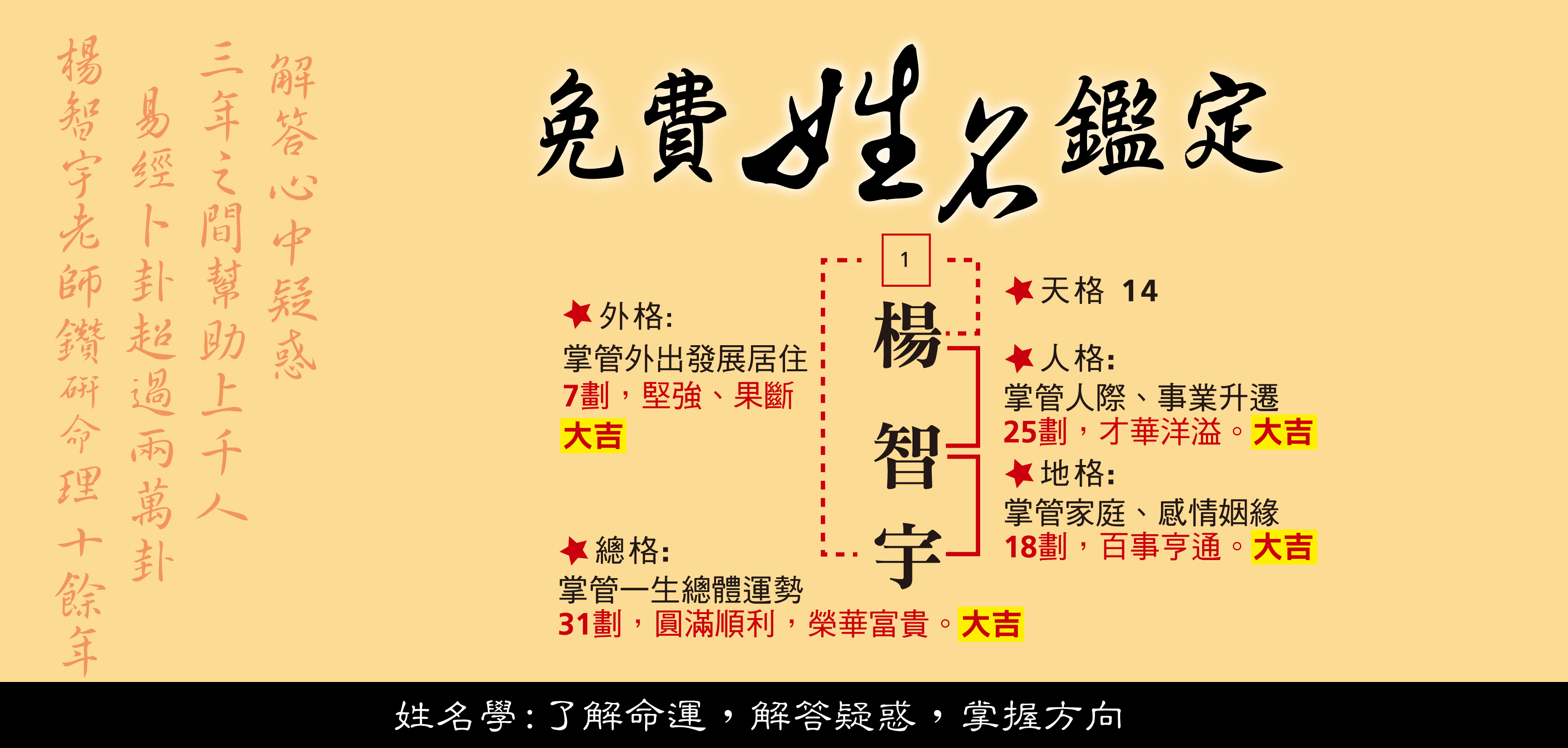 楊智宇老師算命-免費姓名鑑定